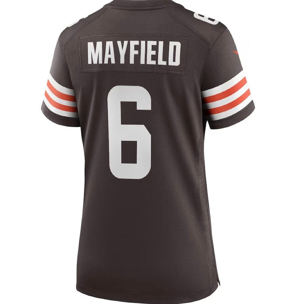 Nike Brown Mayfield #6 Women’s Jersey with White and Orange Accents
